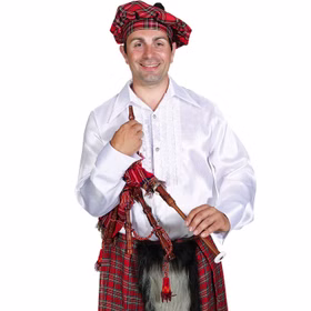 Dudelsack mit Funktion rot-kariert Kostüm-Zubehör aus Holz für Erwachsene Accessoire Schottland Fasching Karneval Mottoparty Spielzeug