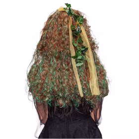 Waldfee Perücke Elfe Langhaar braun grün mit Locken Kostüm-Zubehör für Damen Fasching Karneval Mottoparty