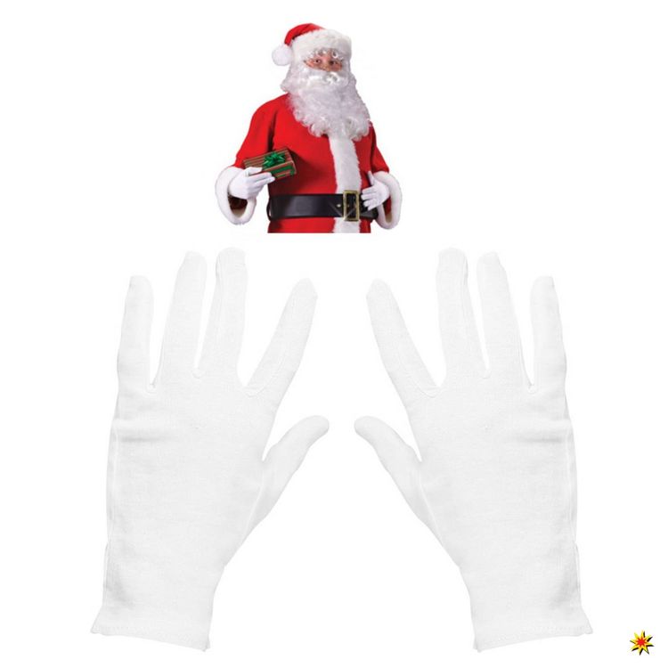 Handschuhe weiß Kostüm-Zubehör Baumwollhandschuhe Weihnachtsmann weiß Handschuhe Gr. L-XL Kostüm Zubehör Fasching