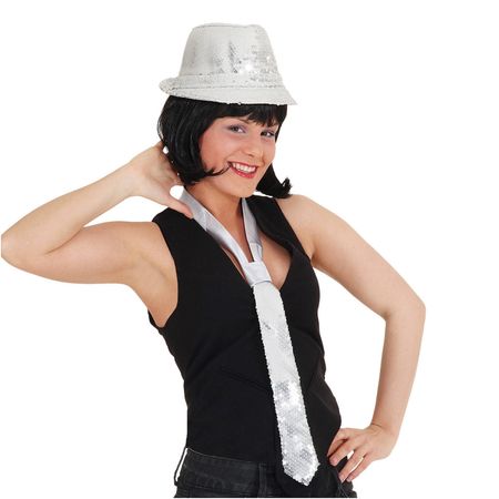 Party-Hut mit Pailletten Disco Silber KW 58 cm für Erwachsene