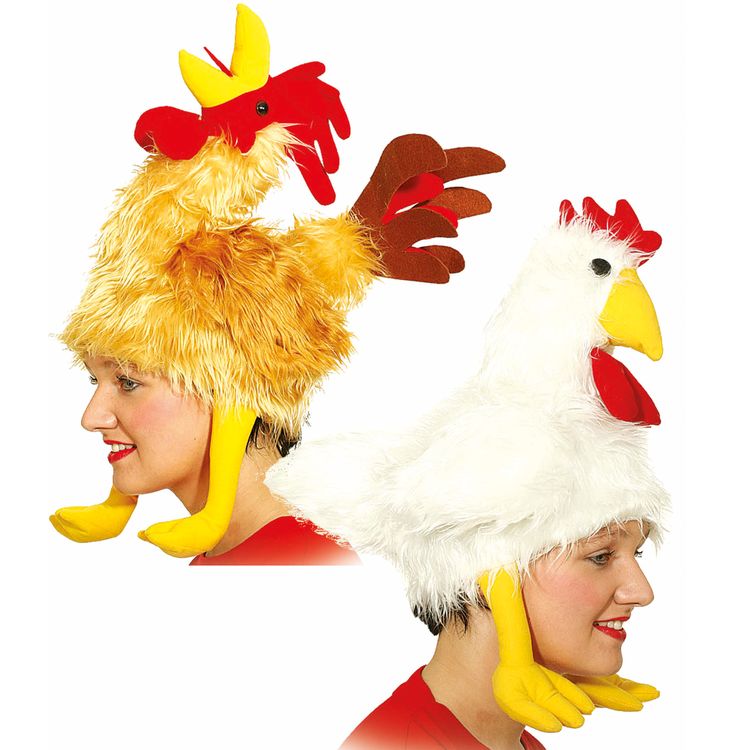 Hahn Mütze Tier Gockl gelb KW 59 cm für Erwachsene Hahn Mütze Tier Gockl für Erwchsene von der Seite
