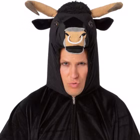 Stier Kostüm für Herren Gr. 54- 58 Overall schwarz Tier Tierkostüm Fasching Karneval Mottoparty Stier Kostüm von Vorne Detailansicht