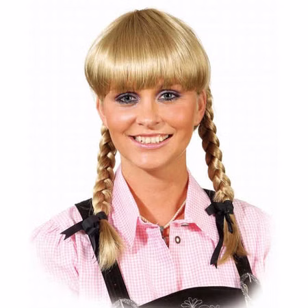 Perücke mit geflochtenen Zöpfen Lena mittelblond Zopfperücke für Damen Wiesn Oktoberfest Wasen Kostüm-Zubehör Fasching Karneval Mottoparty Bayern Bavaria Perücke mit geflochtenen Zöpfen Mittelblond von Vorne