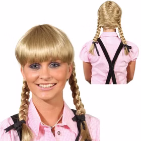 Perücke mit geflochtenen Zöpfen Mittelblond von Vorne und von Hinten