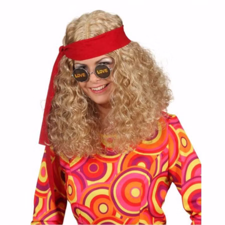Hippie Perücke Locken-Perücke mit Haarband blond 70er Jahre Flower Power für Damen Kostüm-Zubehör Fasching Karneval Mottoparty Hippie Perücke Locken-Perücke mit Haarband blond 70er Jahre Flower Power für Damen Kostüm-Zubehör Fasching Karneval Mottoparty