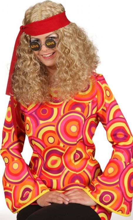 Hippie Perücke Locken-Perücke mit Haarband blond 70er Jahre Flower Power für Damen Kostüm-Zubehör Fasching Karneval Mottoparty