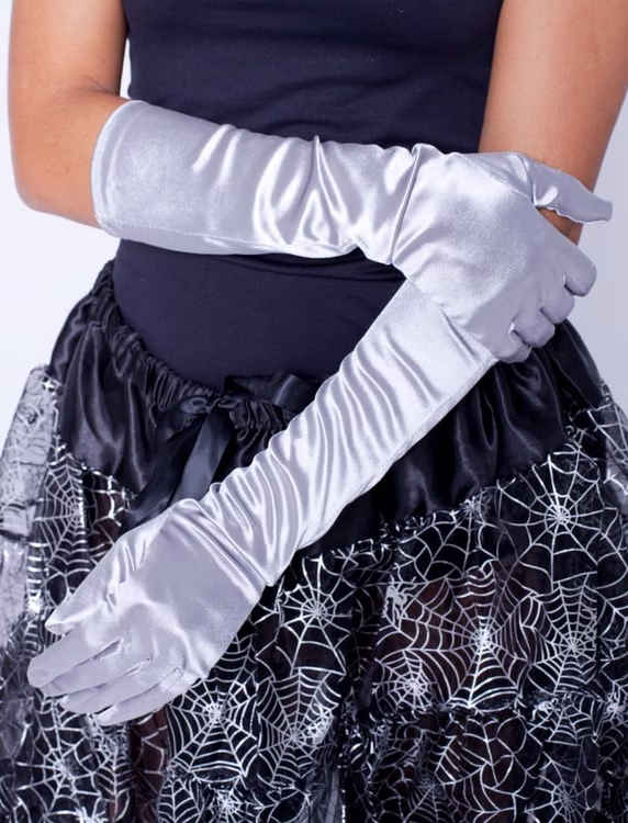 Satin-Handschuhe 40 cm lang silber Kostüm-Zubehör 20er Jahre Charleston Burlesque Fasching Karneval Mottoparty Satin-Handschuhe 40 cm lang silber Kostüm-Zubehör 20er Jahre Charleston Burlesque Fasching Karneval Mottoparty