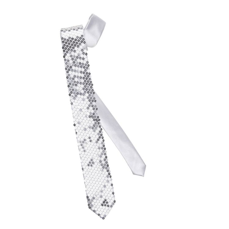 Pailletten Krawatte Silber Langbinder Schlips für Erwachsene Kostüm-Zubehör Fasching Karneval Mottoparty JGA Accessoire Schlagermove Casino Las Vegas