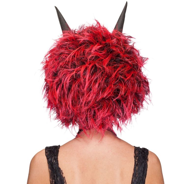 Teufel-Perücke mit Hörnern rot schwarz Diabolo für Erwachsene Teufel-Perücke mit Hörnern rot schwarz Diabolo für Erwachsene Halloween Fasching Karneval Mottoparty Perücke für Damen & Herren