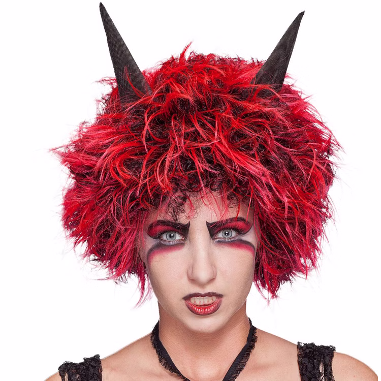 Teufel-Perücke mit Hörnern rot schwarz Diabolo für Erwachsene Halloween Fasching Karneval Mottoparty Perücke für Damen & Herren Teufel-Perücke mit Hörnern rot schwarz Diabolo für Erwachsene Halloween Fasching Karneval Mottoparty Perücke für Damen & Herren