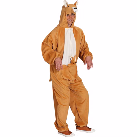 Känguru Kostüm Tier Overall mit Baby-Känguru für Herren Gr. 54-58 Braun Tier Tierkostüm Fasching Karneval Mottoparty Australien andere Länder Outback Känguru Kostüm Tier Overall mit Baby-Känguru für Herren seitlich von Vorne