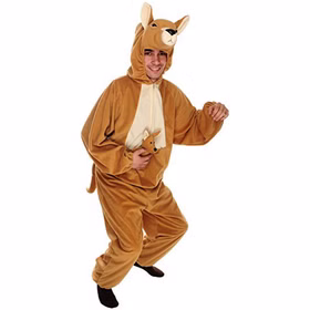 Känguru Kostüm Tier Overall mit Baby-Känguru für Herren Gr. 54-58 Braun Tier Tierkostüm Fasching Karneval Mottoparty Australien andere Länder Outback Känguru Kostüm Tier Overall mit Baby-Känguru für Herren im Sprung seitlich von Vorne