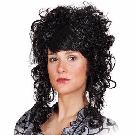 Barock Perücke Hofdame Lina für Damen schwarz gelockt Kostüm-Zubehör SALE Fasching Karneval Mottoparty Damenmodell mit schwarzer Barock-Perücke Lina, voluminöser Hochsteckfrisur, Locken, glattem Pony und seitlicher Flechtsträhne.