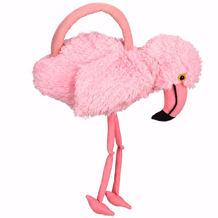 Flamingo Handtasche pink flauschige Kostümtasche für Damen Kostüm-Zubehör Fasching Karneval Mottoparty Accessoire Tier-Tasche Vogel Flauschige pinke Flamingo-Handtasche mit Reißverschluss, langen Henkeln, gebogenem Schnabel und langen hängenden Beinen.