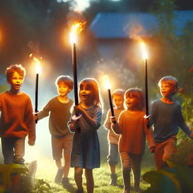 10x Kinderfackeln 45 Min. Brenndauer 30cm lang Fackel Wachsfackel Tuchfackel Fackelwanderung Kindergeburtstag Halloween Gartenparty Osterfeuer