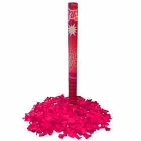 Pinke Konfettikanone mit kräftigem pinkfarbenem Papierkonfetti als farbenfroher Party-Effekt.