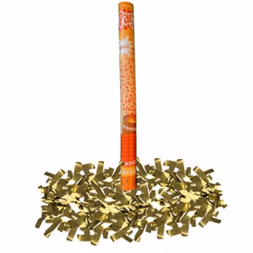Goldene Konfettikanone mit glänzendem Goldfolien-Konfetti für elegante Feiern und festliche Anlässe.