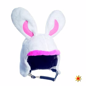 Skihelm Cover Hase weiß Snowboardhelm Überzug Helm Wintersport Ski Fasching