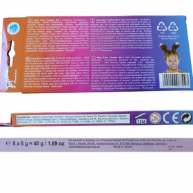 Rückseite & Verpackungsinformationen: Rückseite der Aqua Creative Schminkpalette mit Anwendungshinweisen, Inhaltsstoffen und Sicherheitssymbolen.