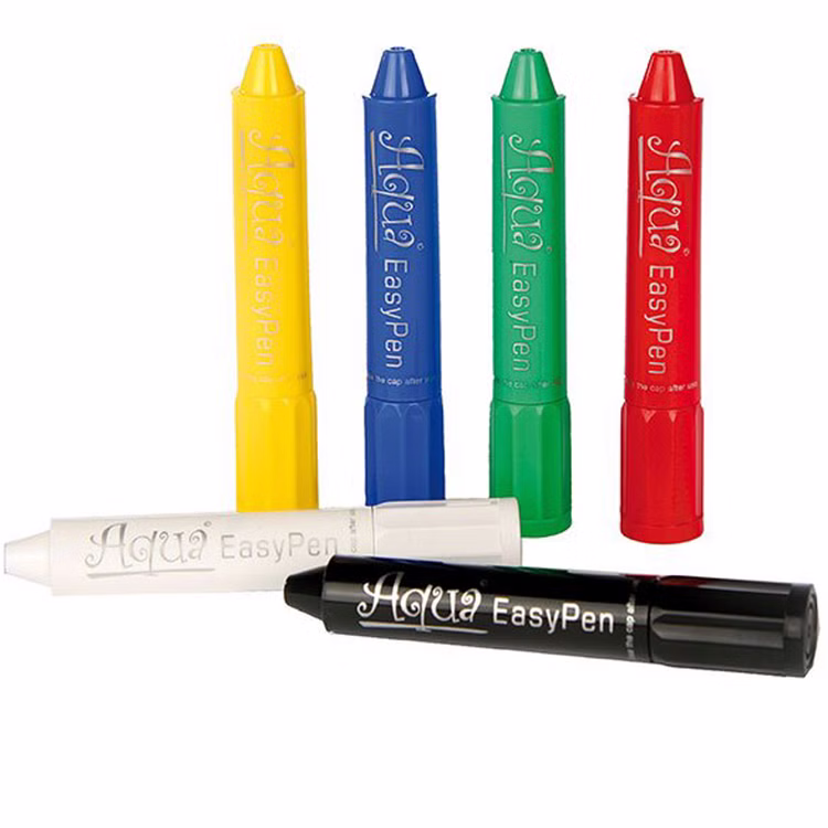 Aqua EasyPen Schminkstifte sechs Farben Sechs Jofrika Aqua EasyPen Schminkstifte in Gelb, Weiß, Blau, Grün, Rot und Schwarz mit praktischer herausdrehbarer Farbmine.