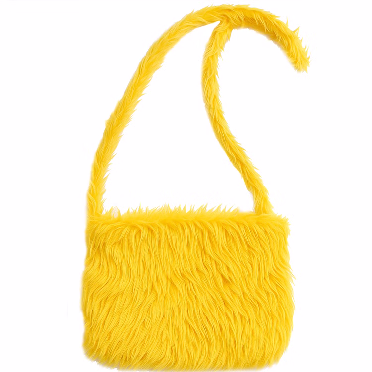 Hippie-Plüsch Tasche Gelb 20 x 20 cm für Erwachsene Kostüm-Zubehör 70er Jahre Fasching Karneval Mottoparty Hippie-Plüsch Tasche Gelb 20 x 20 cm für Erwachsene mit Trägern von Vorne