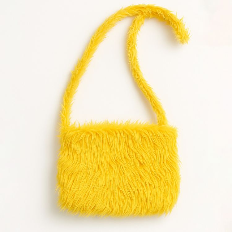 Hippie-Plüsch Tasche Gelb 20 x 20 cm mit Reißverschluss für Erwachsene  Hippie-Plüsch Tasche Gelb  20 x 20 cm für Erwachsene mit Trägern von Vorne