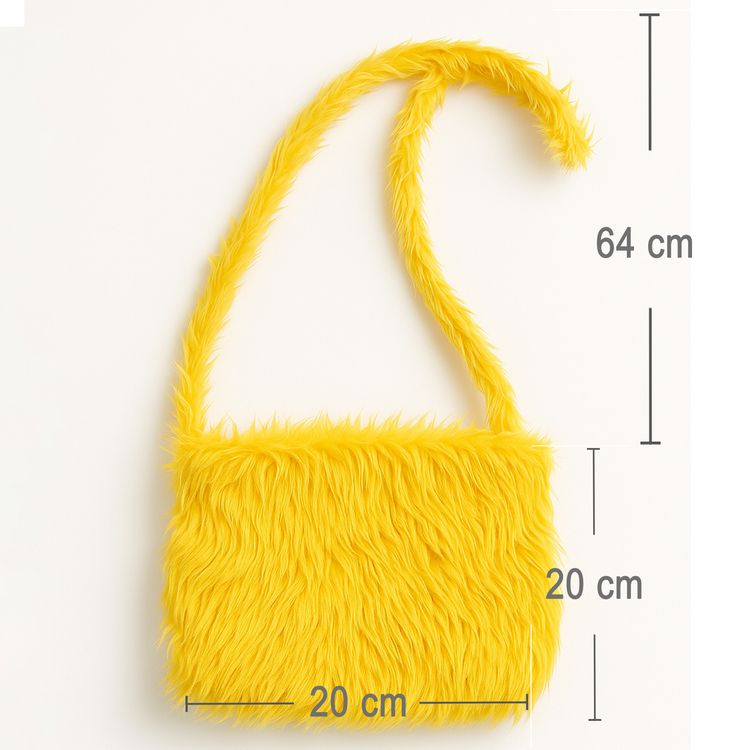 Hippie-Plüsch Tasche Gelb 20 x 20 cm mit Reißverschluss für Erwachsene  Hippie-Plüsch Tasche Gelb  20 x 20 cm für Erwachsene mit Trägern von Vorne