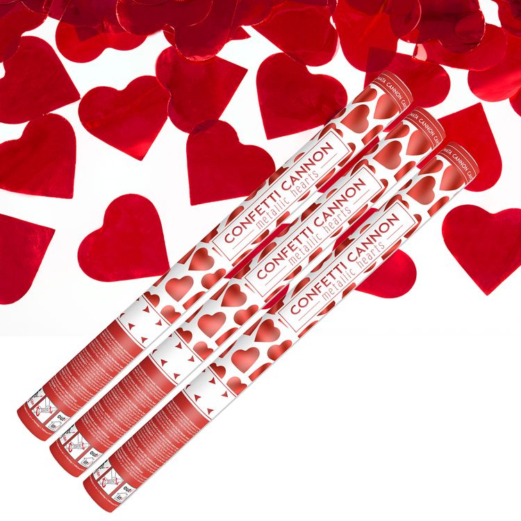 3x Shooter rote Herzen 60cm, Konfettikanone Shooter rote Herzen 60 cm lang 3 Stück Konfettikanone Partyzubehör Hochzeit Geburtstag Verlobung