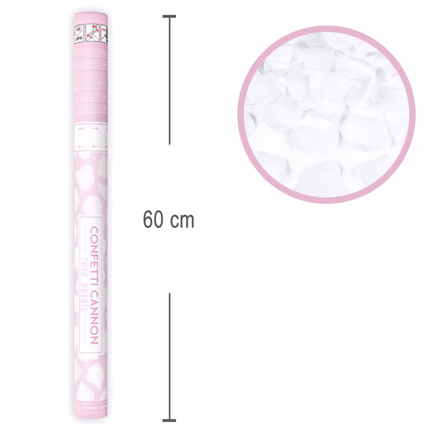 Konfettikanone weiße Rosenblätter 60cm Hochzeit Trauung Hochzeitsdeko Deko Shooter weiße Blütenblätter
