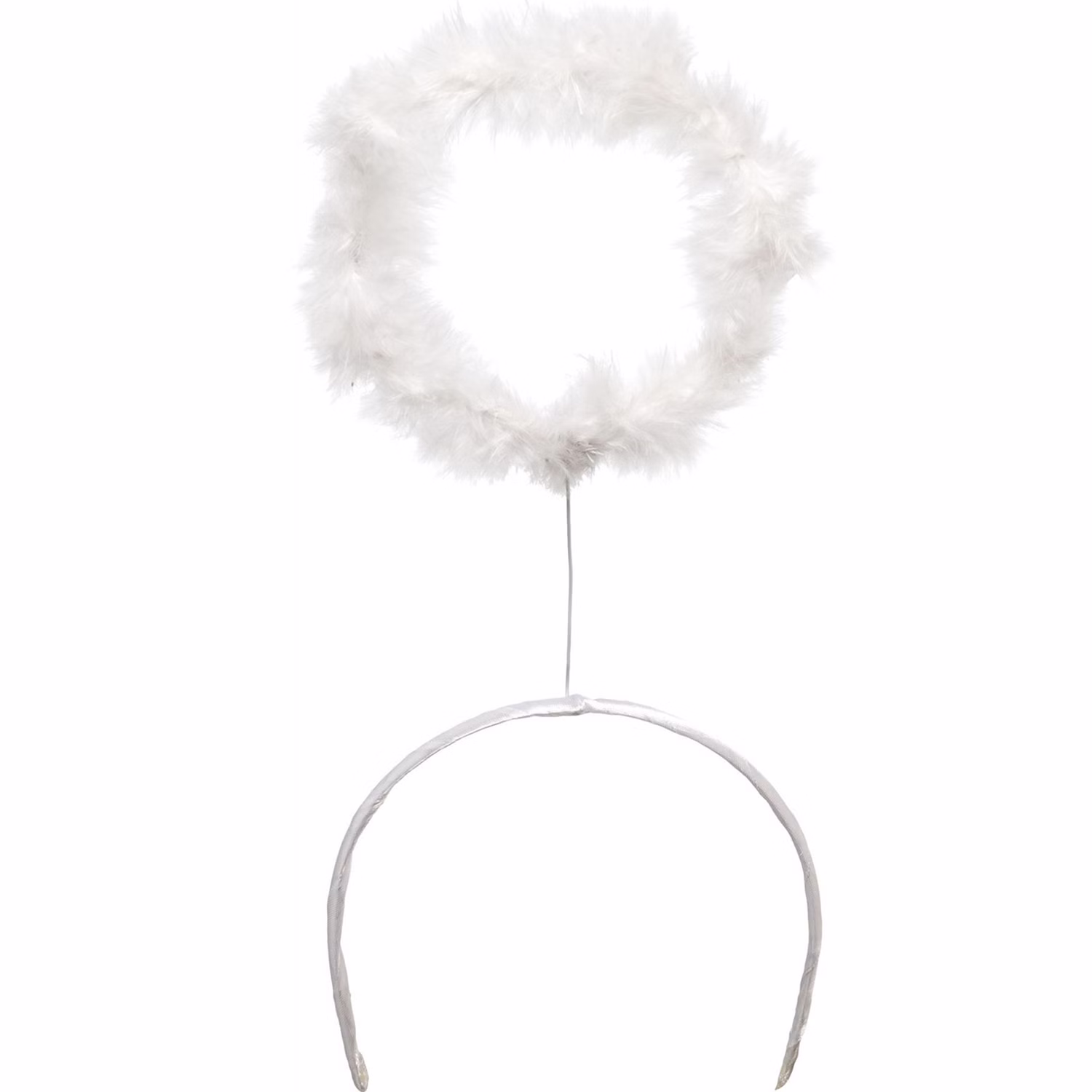 Heiligenschein Haarreif Weiß Engel Kostüm Zubehör Weihnachten & Krippenspiel Kostüm-Zubehör für Kinder und Erwachsene Advent Fasching Karneval Mottoparty Christkind Christkindl Weißer Haarreif mit flauschigem Heiligenschein aus Federn auf neutralem Hintergrund, filigranes Engel-Kostümzubehör.