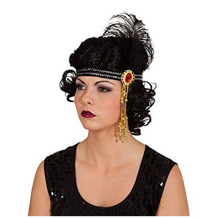 Charleston Stirnband Schwarz mit Pailletten und Feder für Damen