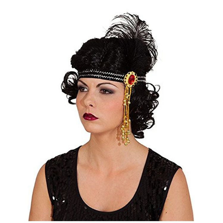Charleston Stirnband schwarz mit Stein Feder Haarband mit Pailletten für Damen seitlich von Vorne