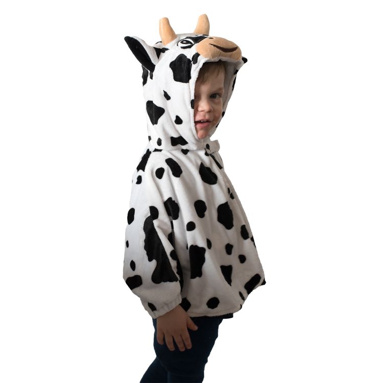 Kuh Kostüm Klara Gr. 104 schwarz-weiß mit Kapuze Kälbchen Umhang für Kinder Tier Tierkostüm für Mädchen und Jungen Unisex-Kostüm Fasching Karneval Mottoparty Kinderfasching