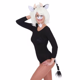 Kuh Tier Kostüm-Zubehör Set Schwanz Hörner JGA , 4-tlg. Fasching Karneval Mottoparty