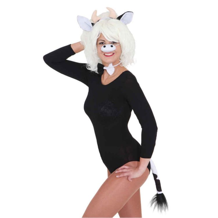 Kuh Tier Kostüm-Zubehör Set Schwanz Hörner JGA , 4-tlg. Kuh Tier Kostüm-Zubehör Set Schwanz Hörner JGA , 4-tlg. Fasching Karneval Mottoparty
