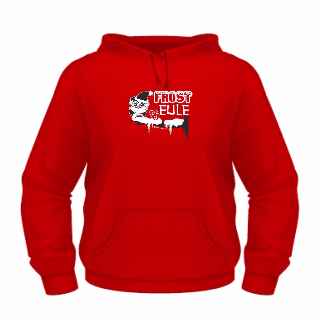 Damen Pullover rot Gr. S Hoodie mit Spruch "Frosteule" Geschenkidee SALE Bekleidung Damen Winter Freizeit Damen Pullover rot Gr. S Hoodie mit Spruch "Frosteule" Geschenkidee SALE Bekleidung Damen Winter Freizeit