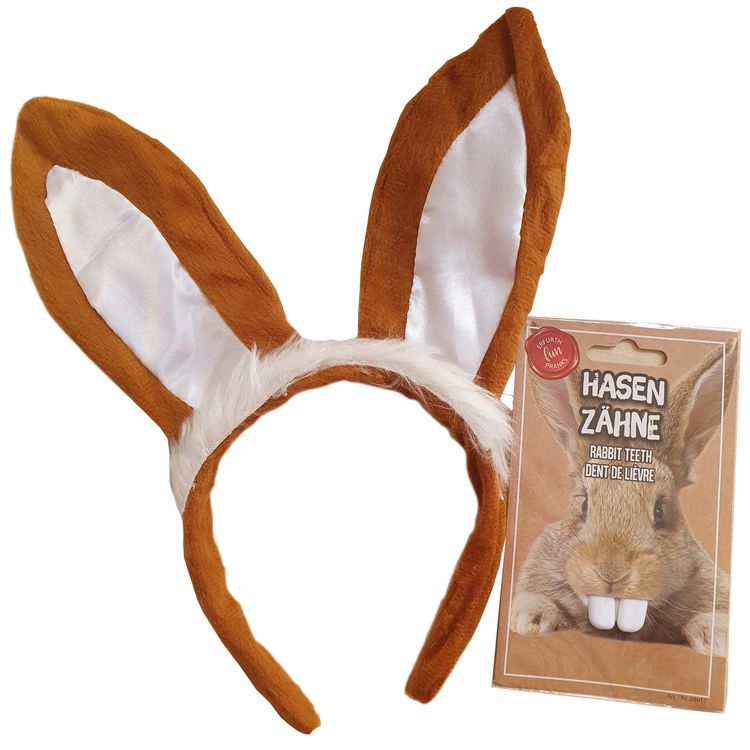 Hasen-Set 2tlg. Zähne und Hasenohren Kostüm-Zubehör Hasen-Set 2tlg. Zähne und Hasenohren Onesize Kostüm-Zubehör Fasching Ostern Karneval Mottoparty Accessoire