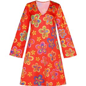 Hippie Kostüm Nancy für Damen Blumenkleid mit Weste von Vorne