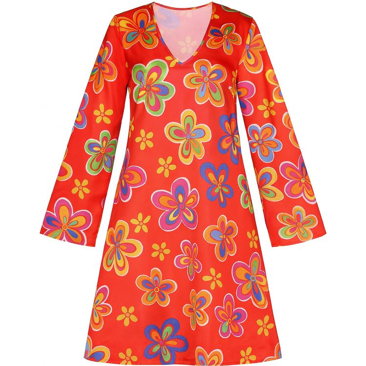 Hippie Kostüm Nancy für Damen Hippie Kostüm Nancy für Damen Blumenkleid mit Weste von Vorne