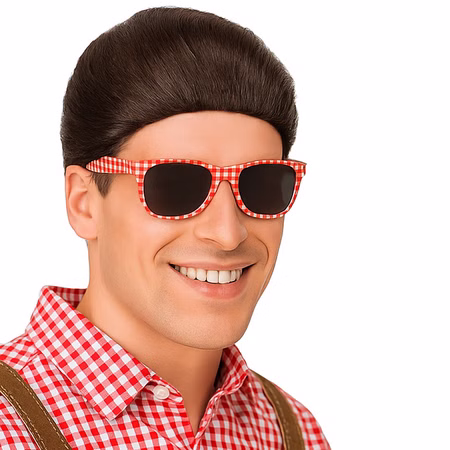Brille Andre Rot-Weiß kariert Sonnenbrille Oktoberfest-Zubehör für Erwachsene
