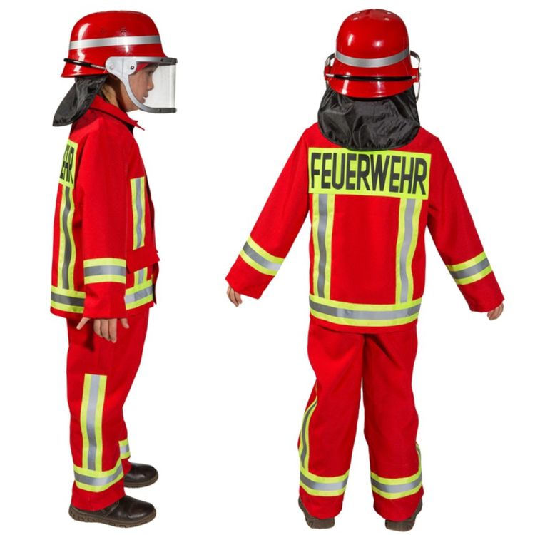 Feuerwehr Kostüm Tim für Kinder Gr. 104-152 Uniform rot Feuerwehrkostüm Fasching Karneval Mottoparty Kinderfasching Kindergeburtstag Rollenspiel