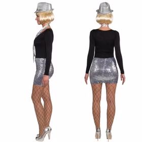 Minirock silber Pailletten Rock Fasching Karneval Las Vegas Disco Kostüm Fasching