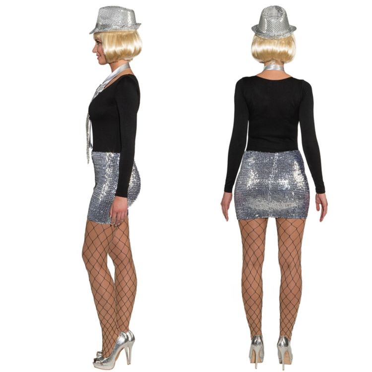 Minirock silber Pailletten Rock Fasching Karneval Las Vegas Disco Kostüm Fasching