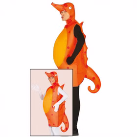 Seepferdchen Unisex Kostüm für Erwachsene Overall Gr. M/L (52/54) orange Fasching Karneval Tierkostüm Mottoparty