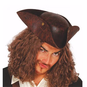 Piraten-Hut braun Seeräuber Dreispitz in Lederoptik KW 58 cm für Herren Kostüm-Zubehör Fasching Karneval Mottoparty Halloween