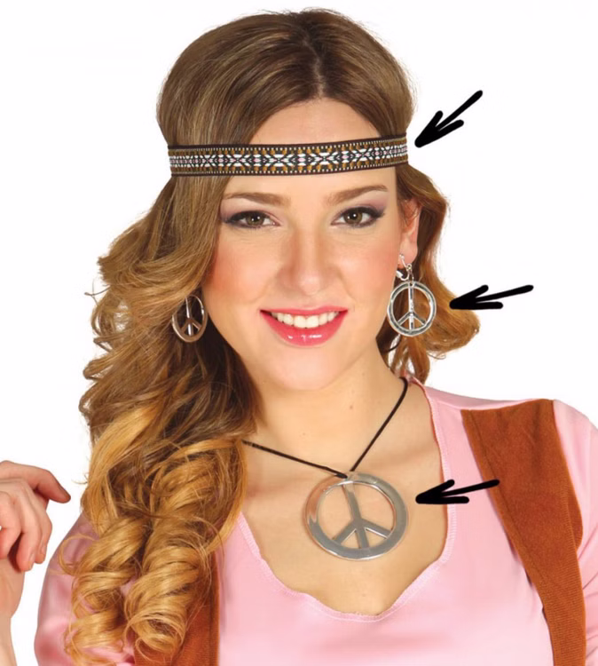 Hippie-Set Ohrringe Stirnband & Peace-Kette Kostüm-Zubehör Flower Power Accessoire Fasching Karneval Mottoparty Schlagermove Hippie-Set Ohrringe Stirnband & Peace-Kette Kostüm-Zubehör Flower Power Accessoire Fasching Karneval Mottoparty Schlagermove