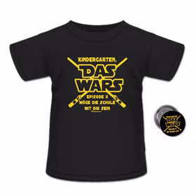 Schulanfang T-Shirt mit Anstecker schwarz Kindergarten Das Wars Schuleingang Geschenkidee