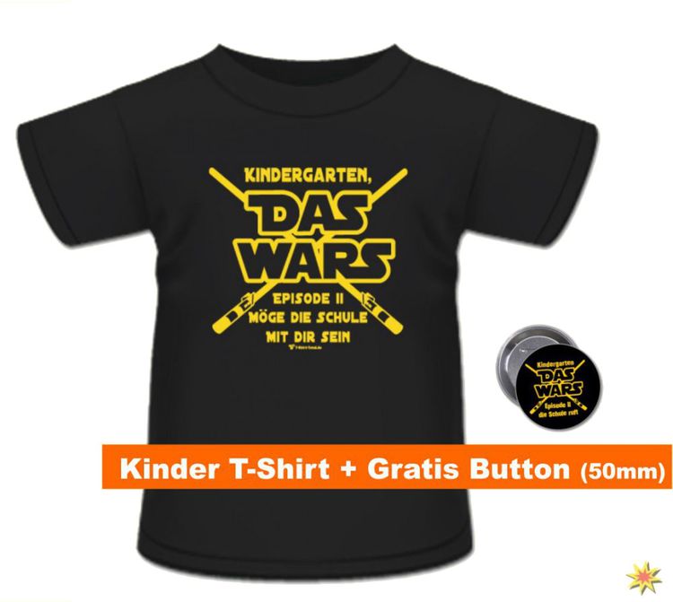 T-Shirt mit Button "Das Wars", schwarz Schulanfang T-Shirt mit Anstecker schwarz Kindergarten Das Wars Schuleingang Geschenkidee