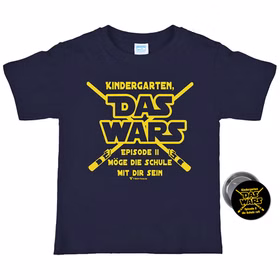 Schulanfang T-Shirt Kindergarten Das WARS Dunkelblau Navy mit Button für Kinder Gr. 110-140 Geschenkidee Zuckertüte ABC-Schütze Schulanfang T-Shirt Kindergarten Das WARS Dunkelblau Navy mit Button für Kinder von Vorne