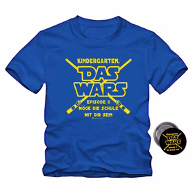 Schulanfang T-Shirt Kindergarten Das WARS Royalblau mit Button für Kinder von Vorne
